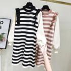 Lantern-sleeve Striped Knit Dress