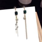 Non-matching Rhinestone Star Fringed Earring 1 Pair - Silver Earrings - Gold - One Size