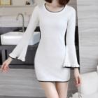 Long Bell Sleeve Mini Knit Sheath Dress