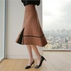 Pleated-front Contrast-trim Midi Skirt