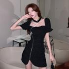 Short-sleeve Mesh Panel Mini Qipao