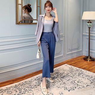 Plain Blazer / Lace Trim Tank Top / Wide-leg Pants / Set