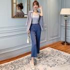 Plain Blazer / Lace Trim Tank Top / Wide-leg Pants / Set