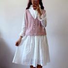 3/4 Sleeve Midi Lace Dress / Knit Vest