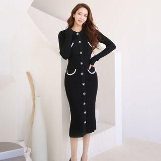 Knit Midi Bodycon Dress Black - One Size