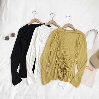 Ruched Front Long-sleeve Plain Top