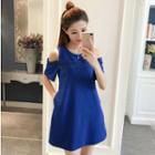 Lace Trim Cut Out Shoulder Short Sleeve Dress