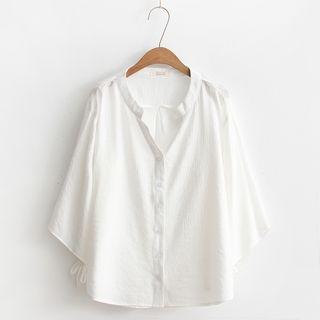 Plain Split Neck 3/4 Sleeve Shirt