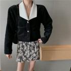 Color-block Collar Coat / Furry Skirt
