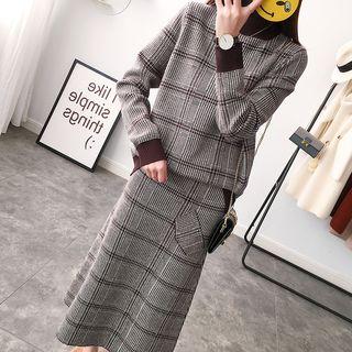 Set: Plaid Sweater + Midi Skirt