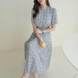 Accordion-pleat Long Chiffon Dress