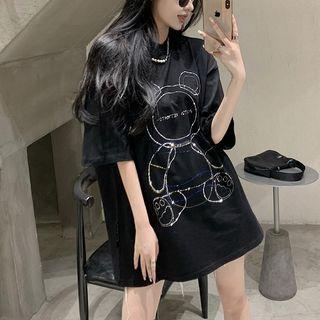 Oversized Rhinestone Printed T-shirt