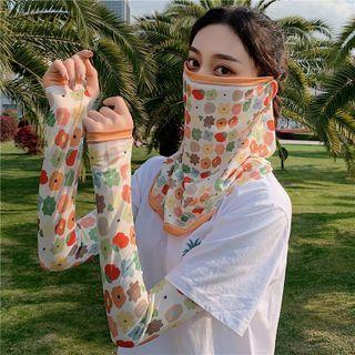 Set: Flower Sun Protection Arm Sleeve + Face Mask Tangerine - One Size