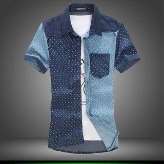 Dotted Short Sleeve Denim Shirt