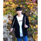Letter-patch Zip-up Sherpa-fleece Hoodie