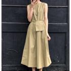 Plain Sleeveless A-line Dress With Shoulder Bag