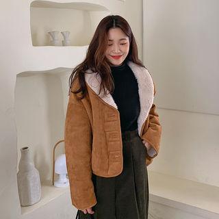 Shawl-lapel Faux-shearling Jacket Camel - One Size