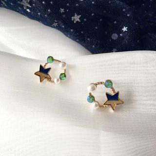 Star Rhinestone Faux Pearl Earring