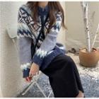 Patterned Sweater Ash Blue & White - One Size