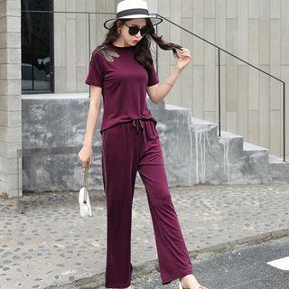 Set: Dragonfly Accent Short-sleeve T-shirt + Sweatpants
