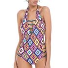 Patterned Strappy Swimsuit