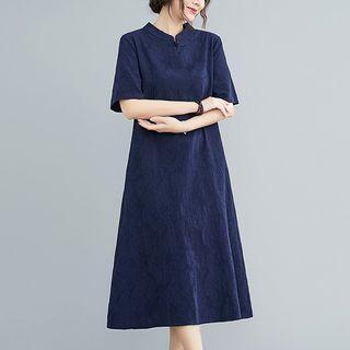 Short-sleeve Plain Midi Qipao Dress