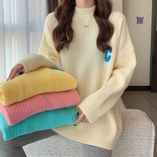 Lettering Ribbed Knit Sweater