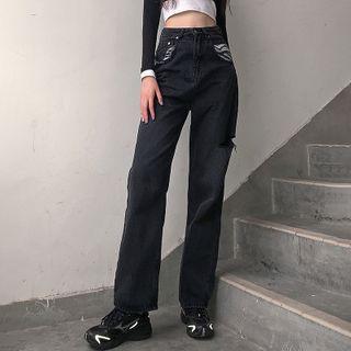 Zebra Print Pocket Wide-leg Jeans