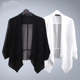 Elbow-sleeve Open Front Light Jacket