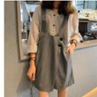 Long-sleeve Striped Shirt / Tank Top / Mini A-line Jumper Dress