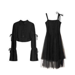 Strappy Sheer A-line Dress / Crop Shirt