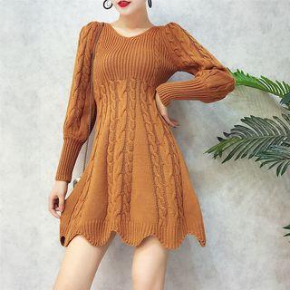 Long-sleeve Rib Knitted A-line Dress