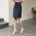 Asymmetric Pleated-hem Midi Skirt