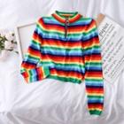 Half-zip Rainbow-stripe Knit Top Rainbow - One Size