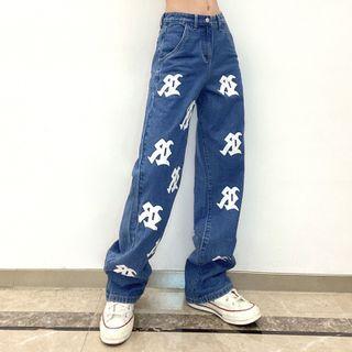 High-waist Printed Straight-fit Jeans