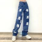 High-waist Printed Straight-fit Jeans