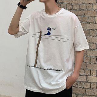 Bird Print Short-sleeve Top