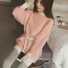 Side Slit Long Sweater / Lace Long-sleeve Mini Dress / Set