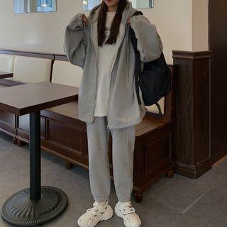 Oversize Hooded Zip Jacket / Cropped Harem Pants