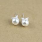 Cat Faux Pearl Earring 1 Pair - Silver - One Size
