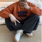 Lettering Embroidered Round Neck Sweater