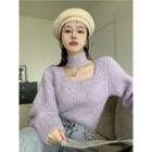 Turtleneck Cut-out Sweater Purple - One Size