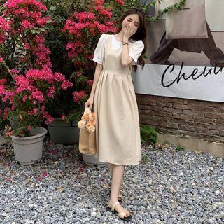 Mock Two-piece Round-neck Short-sleeve Panel Dress