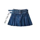Double Belted Denim Mini A-line Skirt
