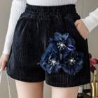 Floral Embroidered Corduroy Shorts