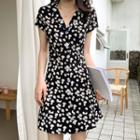 Short-sleeve Floral Print Mini Shirt Dress