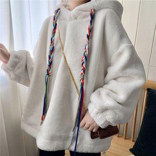 Long-sleeve Drawstring Shearling Hooded Pullover
