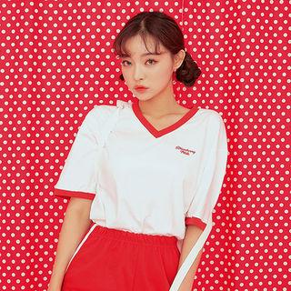 Strawberry Milk Ringer V-neck T-shirt