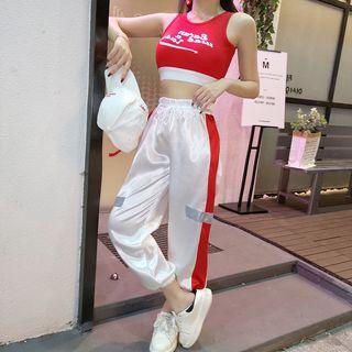 Set: Color Block Cropped Tank Top + Drawstring Sweatpants