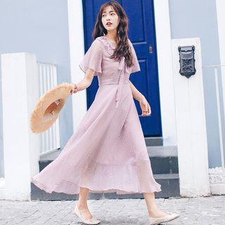 Ruffled Short-sleeve A-line Midi Dress
